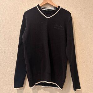 Sean John Black V-Neck Pullover Sweater Ribbed Detailing Men's Size XL